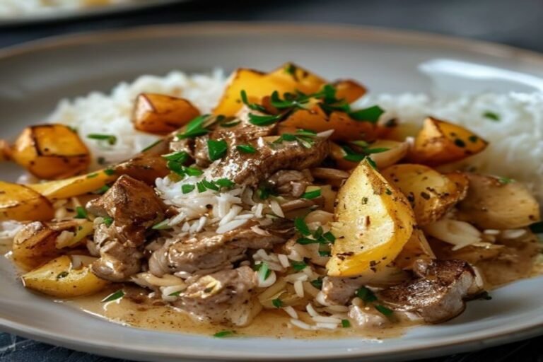 Strogonoff de carne com batata palha