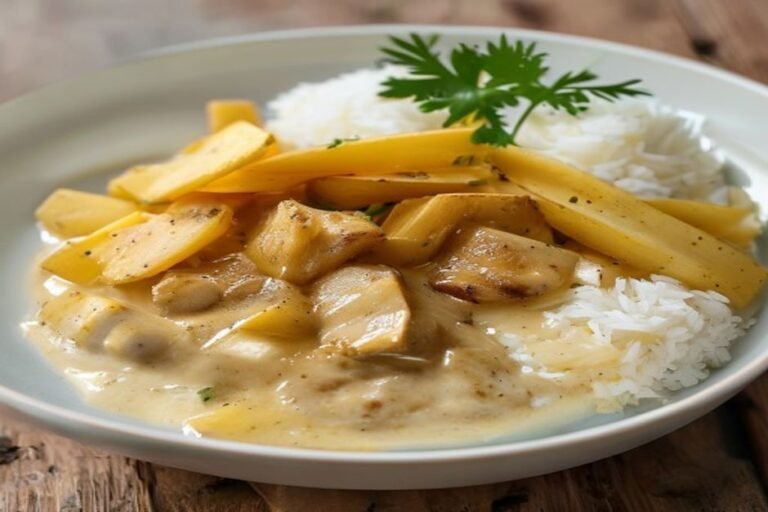 Strogonoff de frango com cogumelos