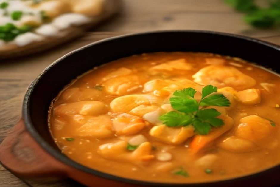 Moqueca capixaba com bolinho de bacalhau